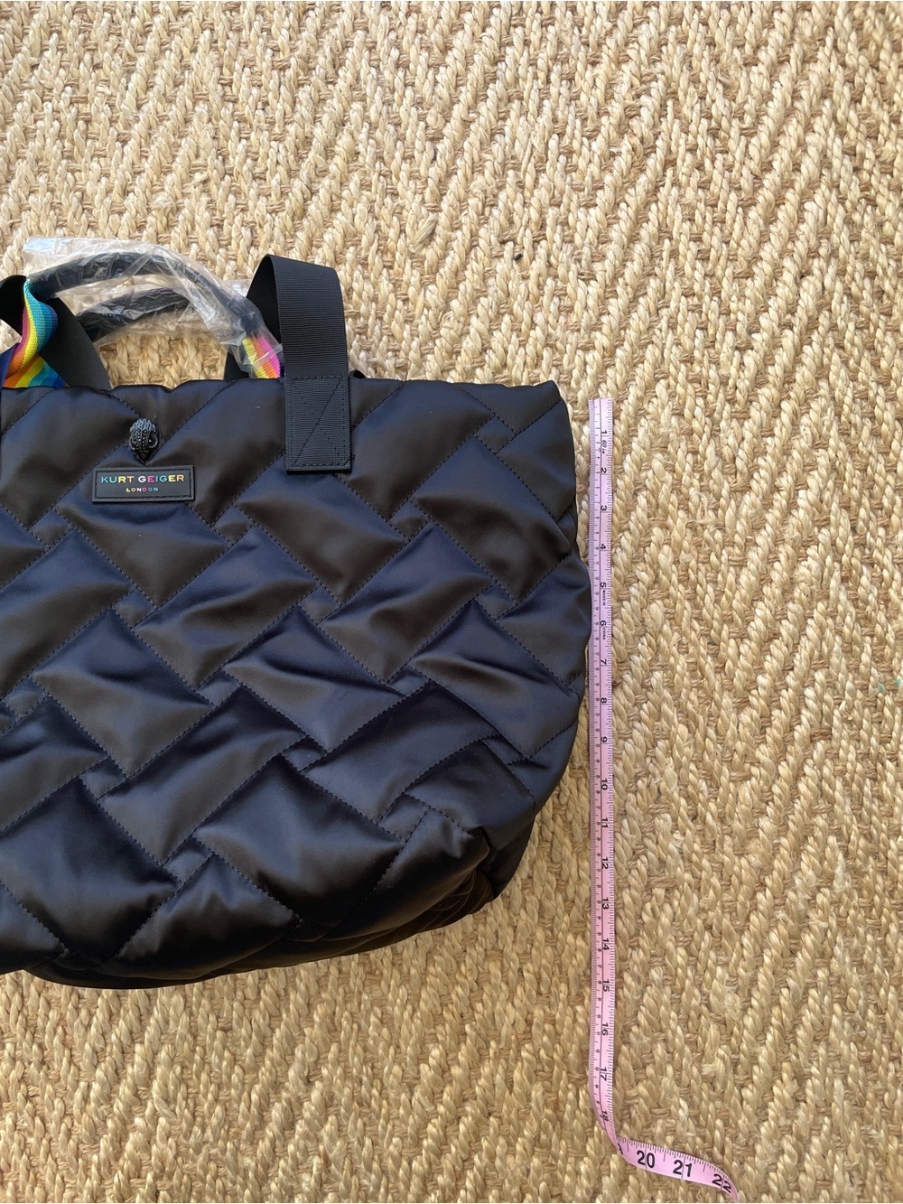 Kurt Geiger Black Quilted Tote with Rainbow Straps - Picture 10 of 15